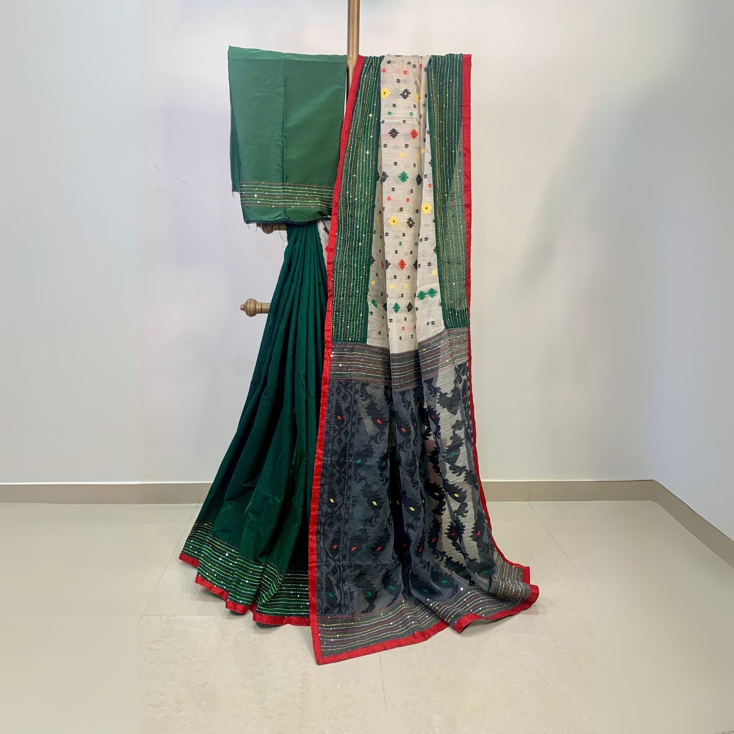 Black,White and Green Soft Dhakai Jamdani
