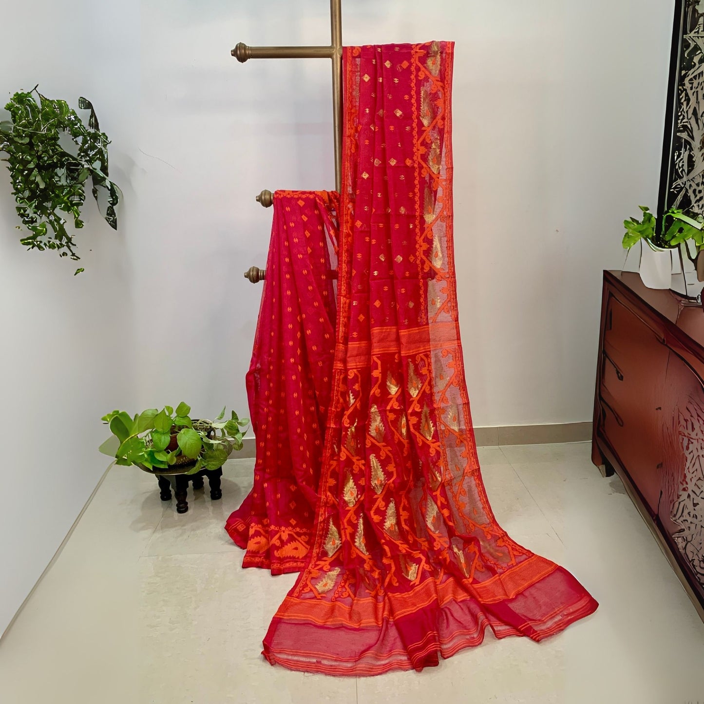 Red Soft Dhakai Jamdani