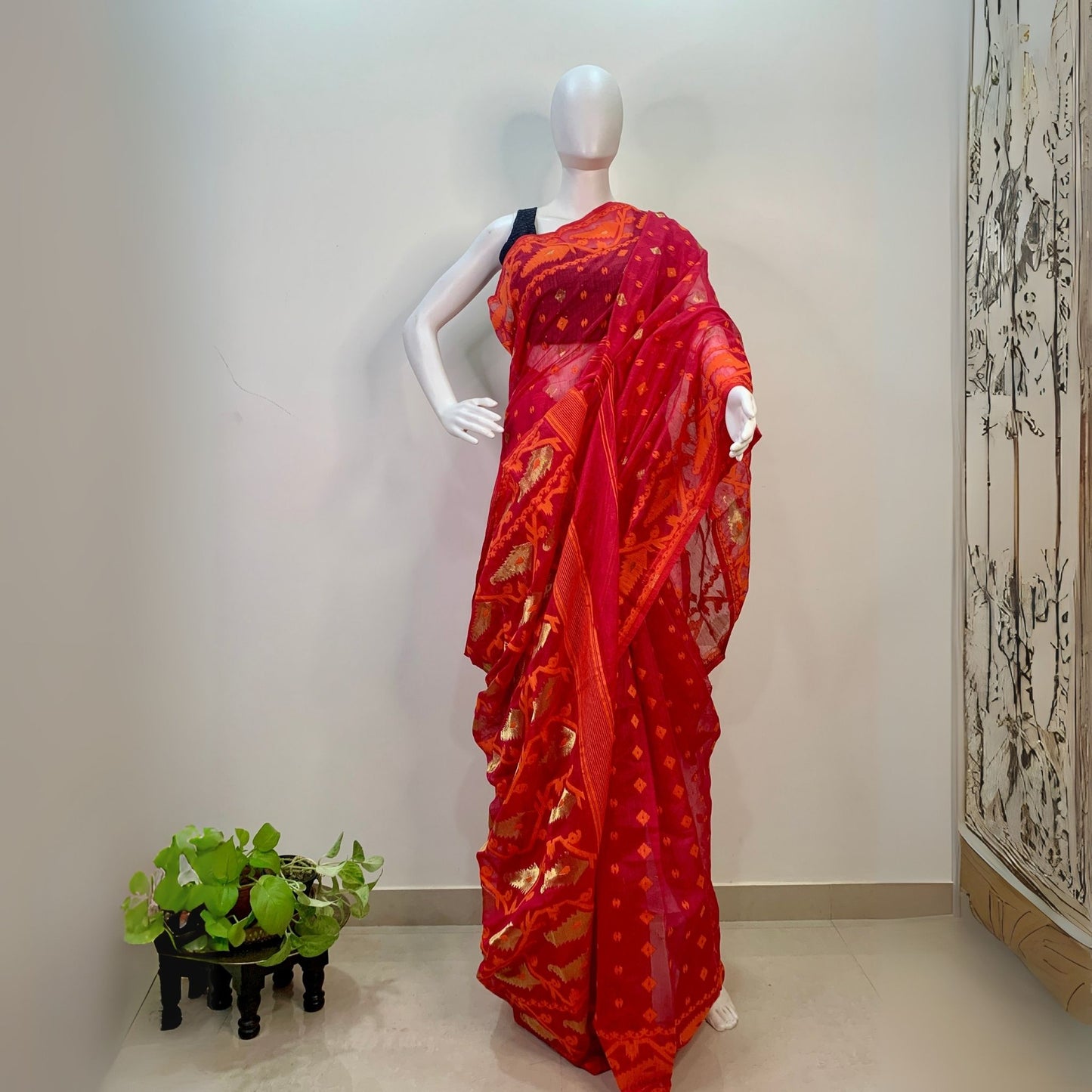 Red Soft Dhakai Jamdani