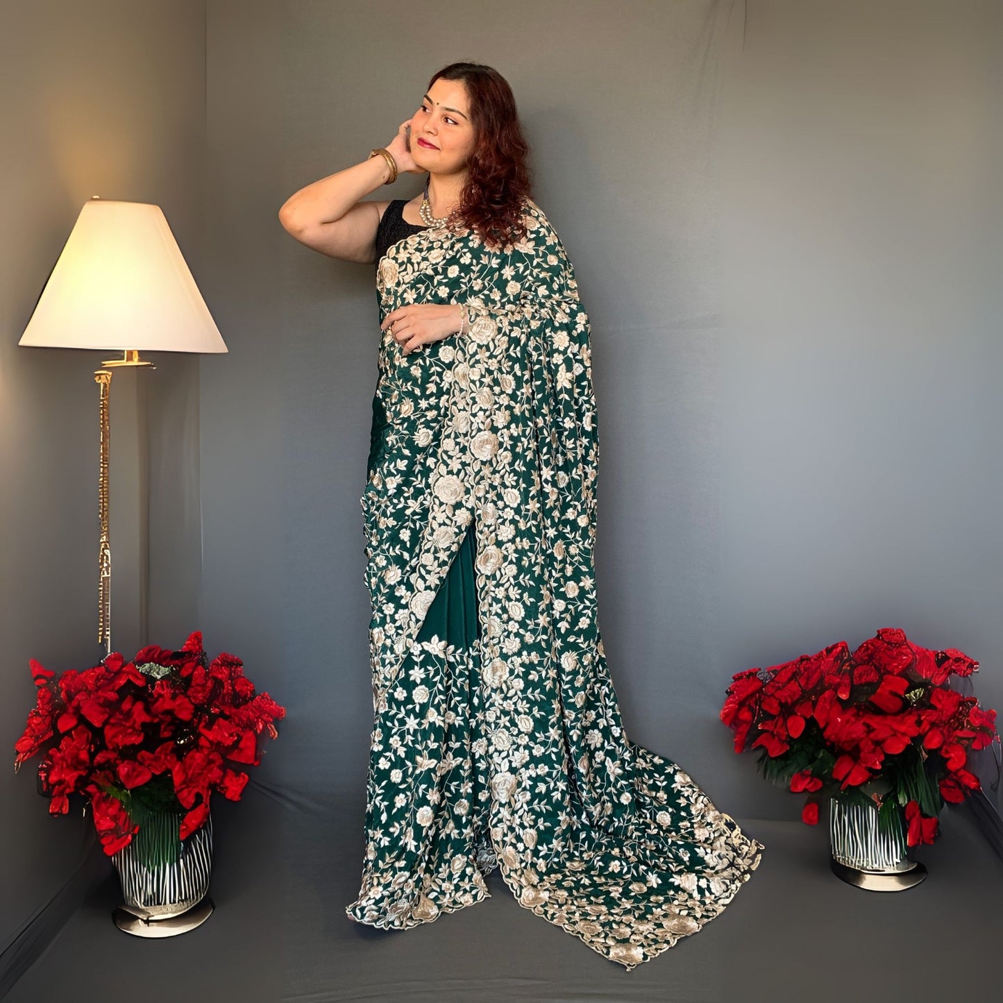 Green Parsi in Crepe Silk Saree