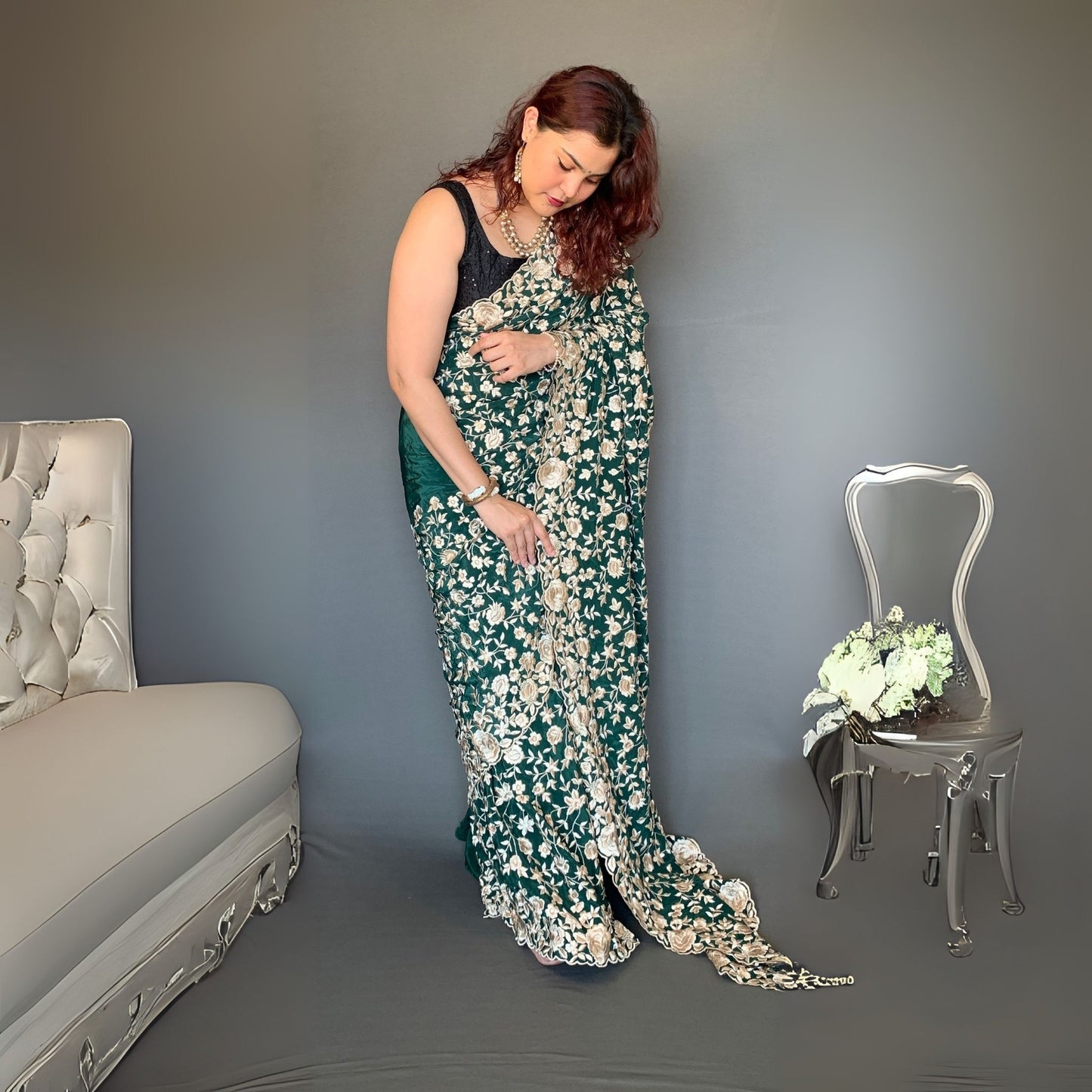 Green Parsi in Crepe Silk Saree