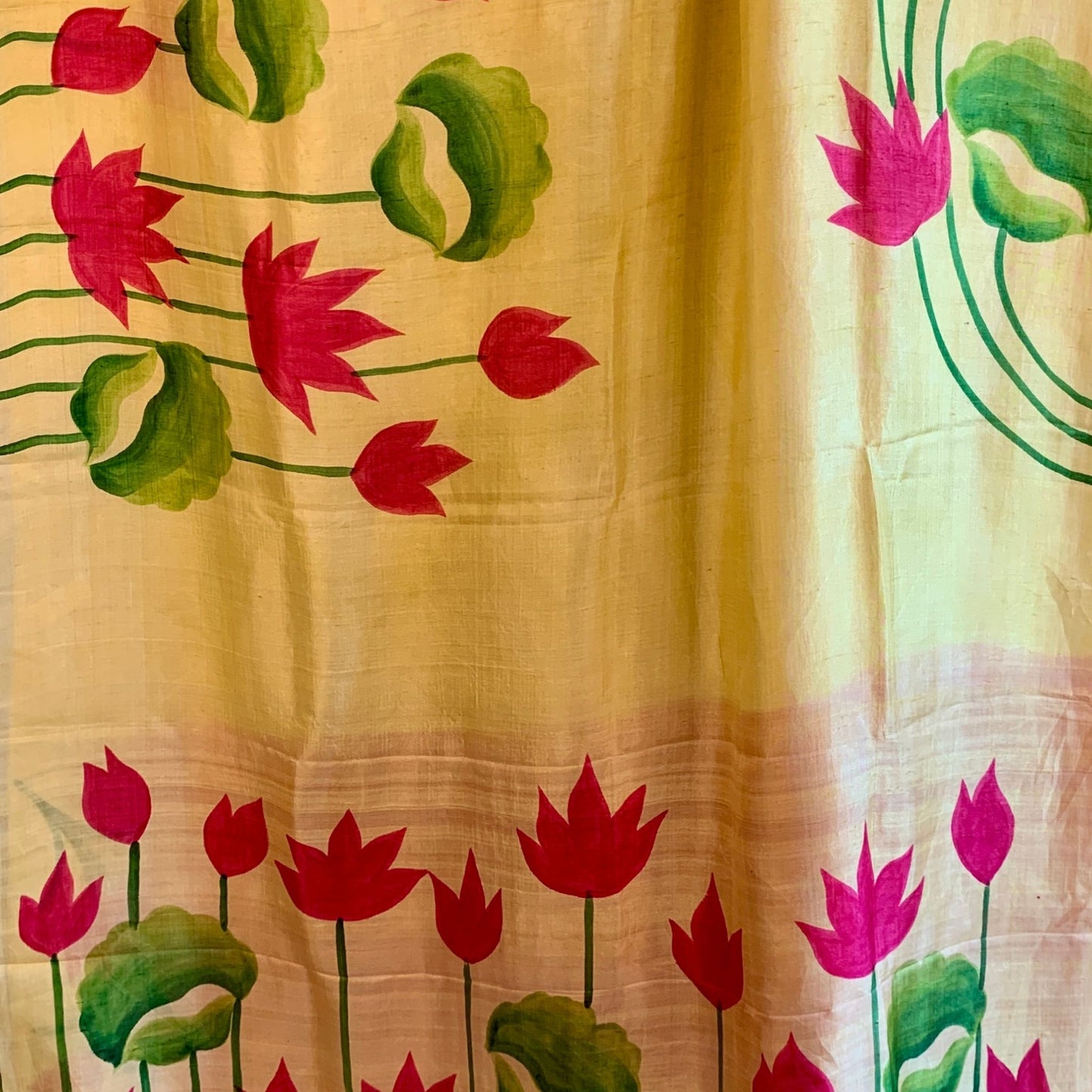 Light Yellow Hand painted Pure Silk Saree
