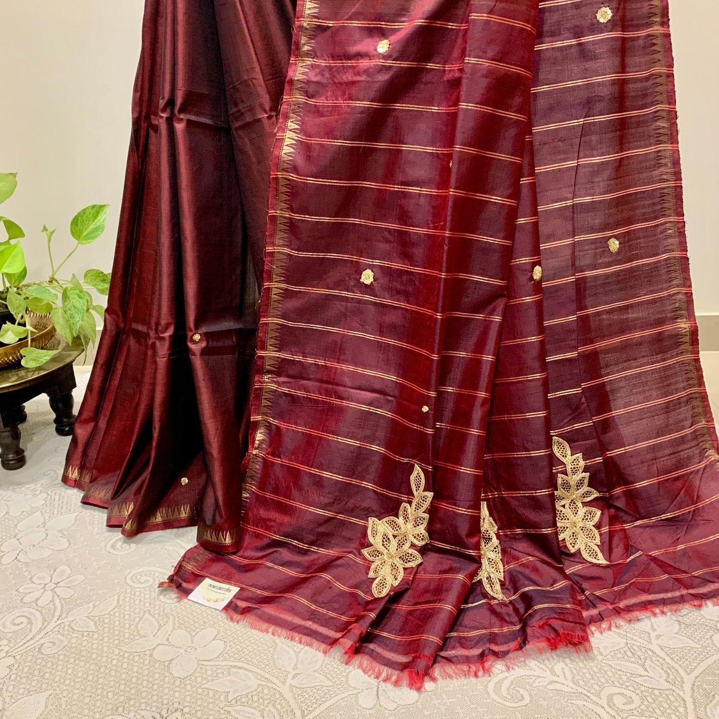 Maroon Katan Silk Saree with Zardosi work