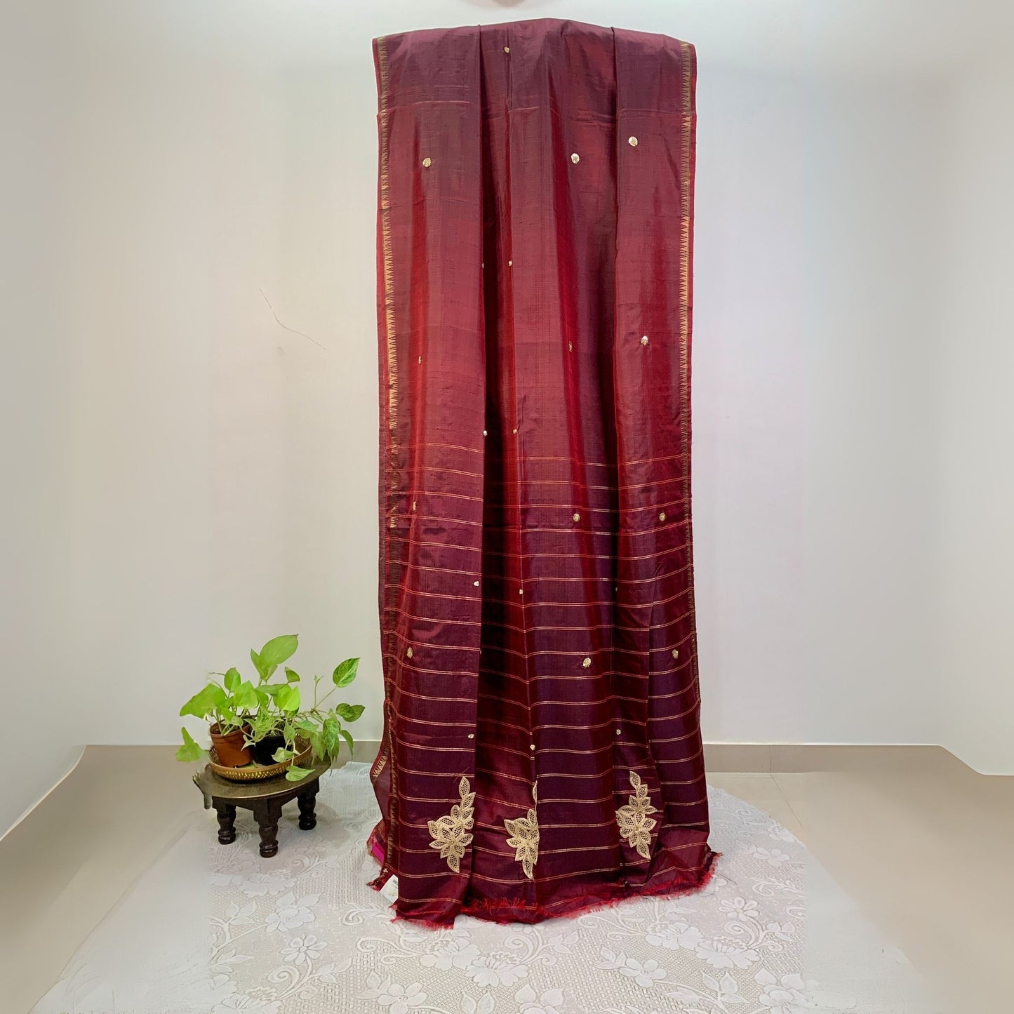 Maroon Katan Silk Saree with Zardosi work