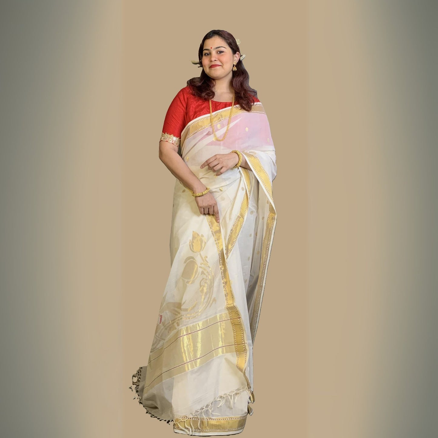 Off White Pure Cotton Zamdani Saree
