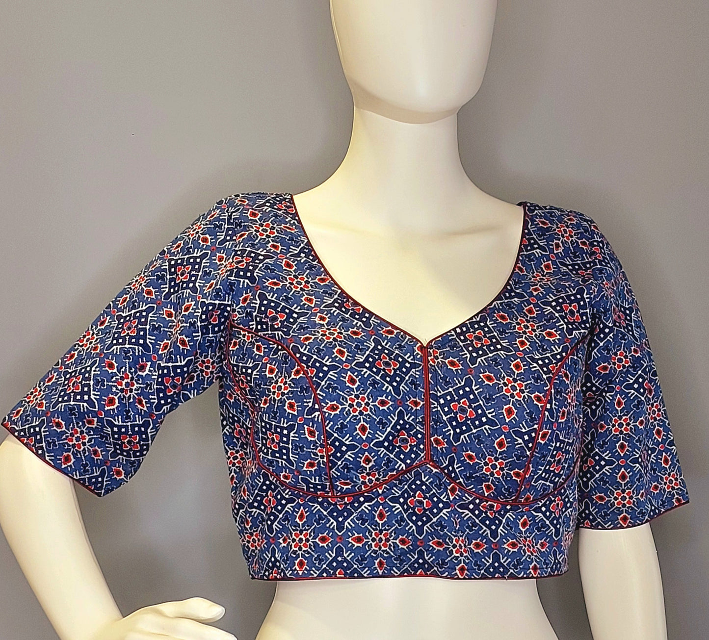 Cobalt Blue Jaipur Printed Cotton Blouse