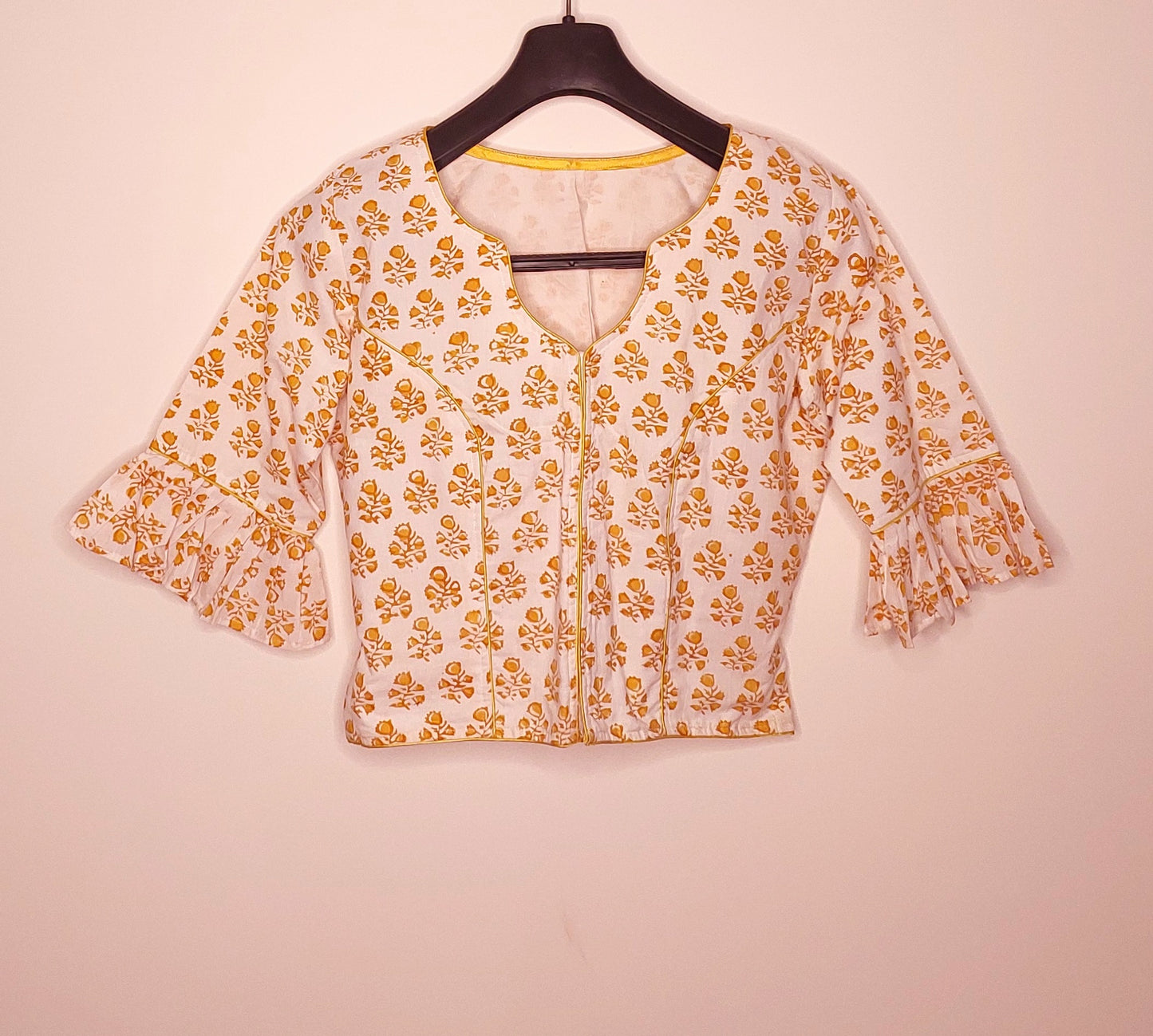 White and Yellow Jaipur Printed Cotton Blouse