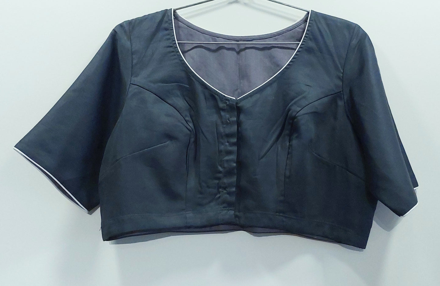 Embroidered Steel Grey Silk Cotton Blouse