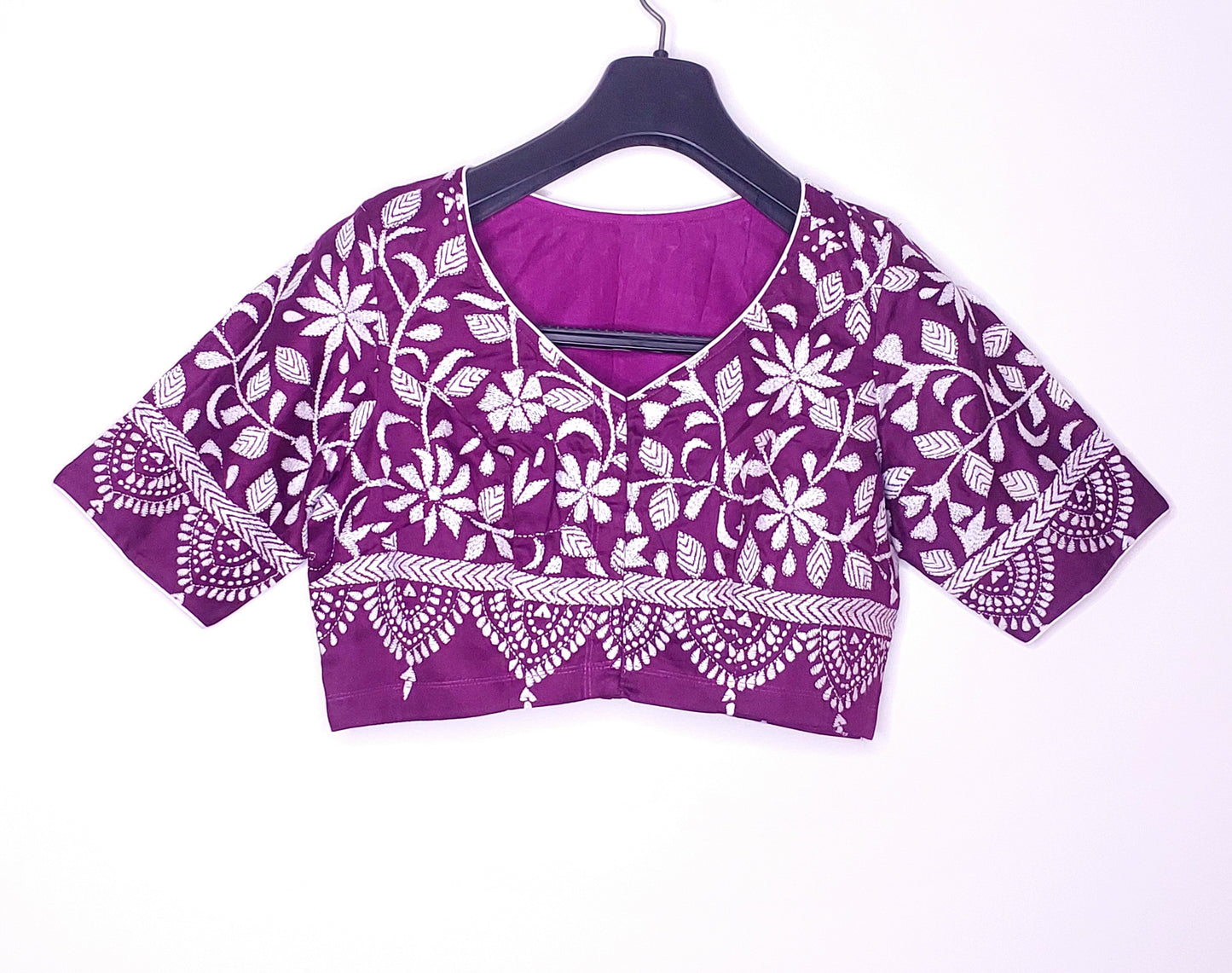 Purple Silk Cotton Blouse in Kantha Stitch