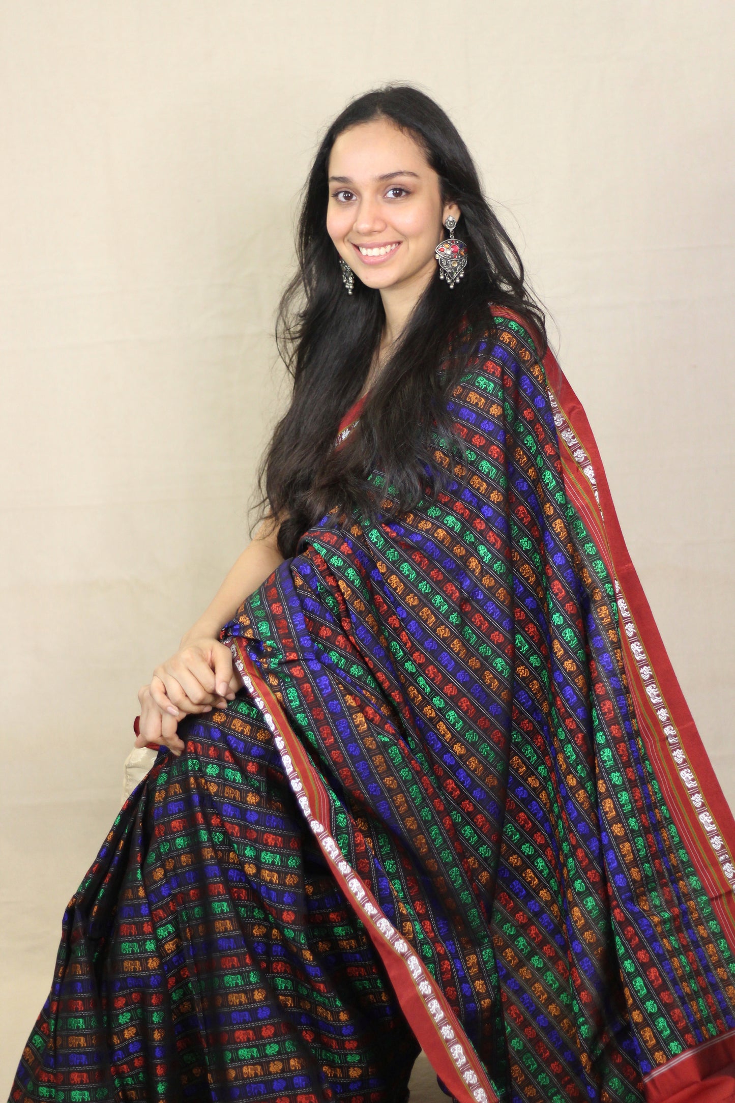 Black Hazaar Buti Silk Cotton Ilkal Saree