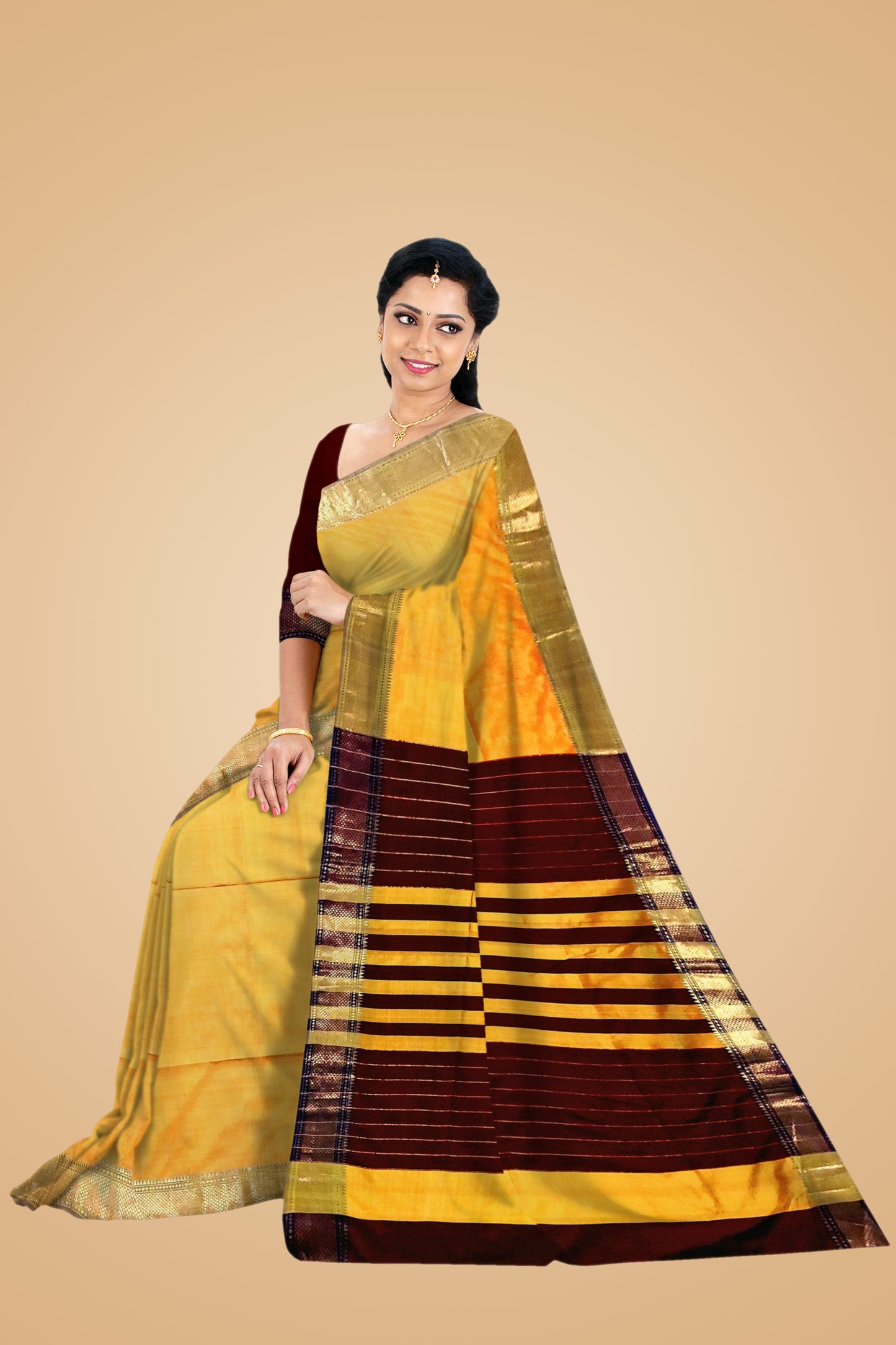 Yellow Katan Silk Saree