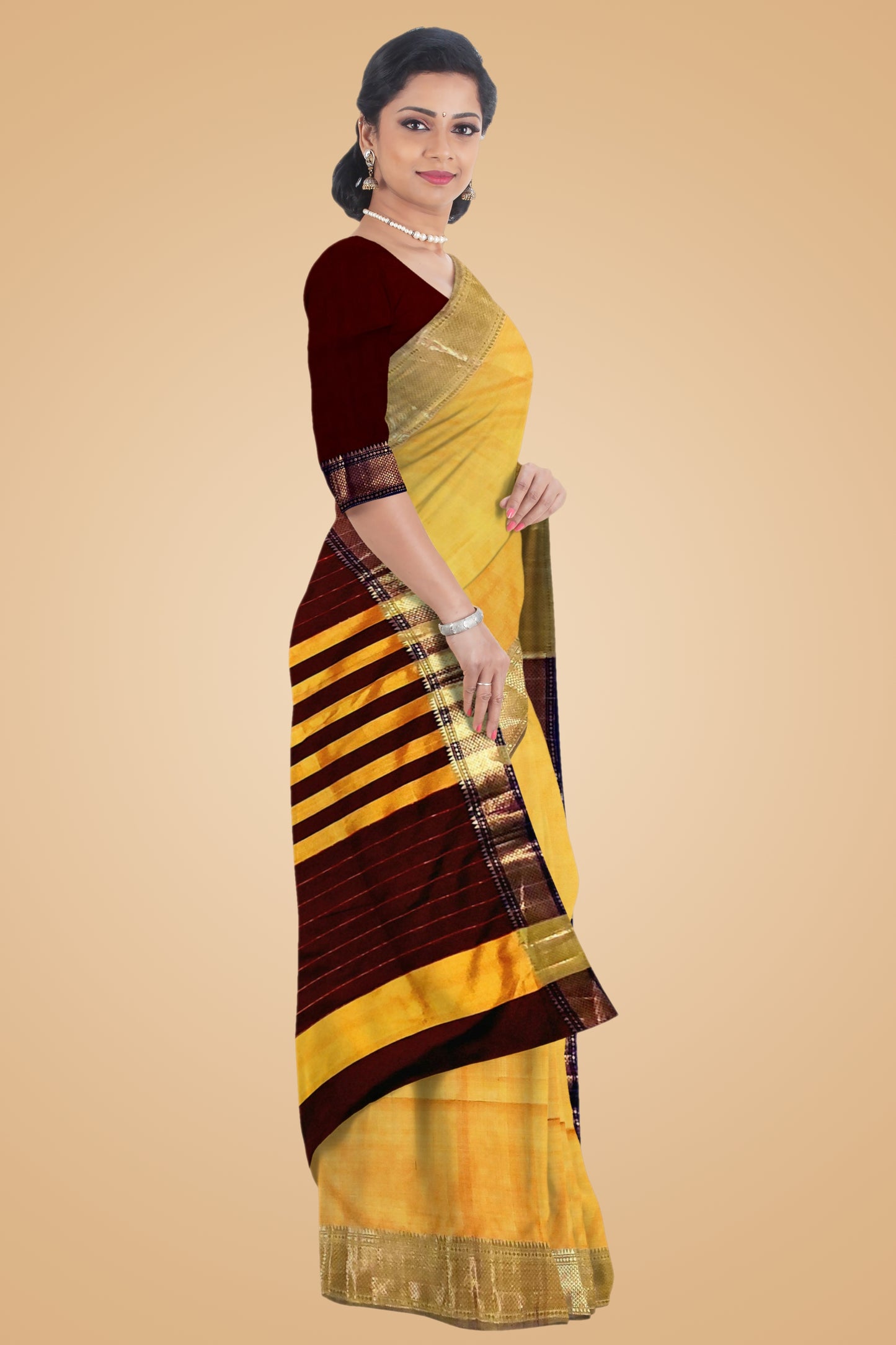 Yellow Katan Silk Saree