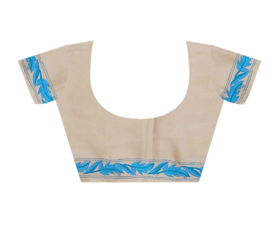Hand Kantha on Half Tussar Saree