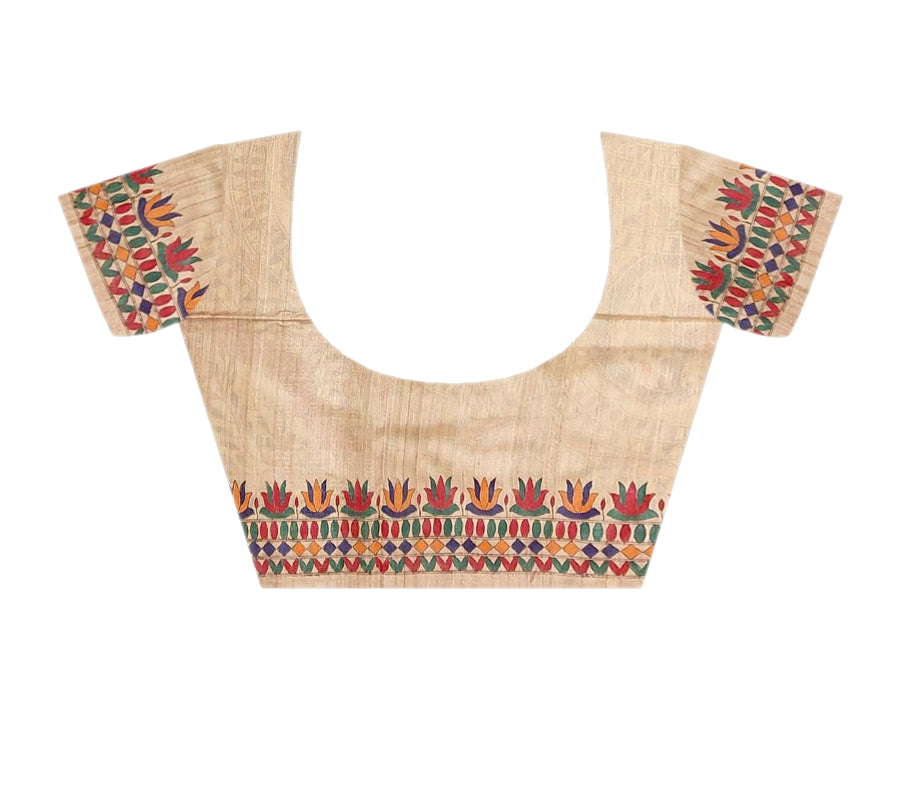 Hand painted Madhubani on Tussar Silk