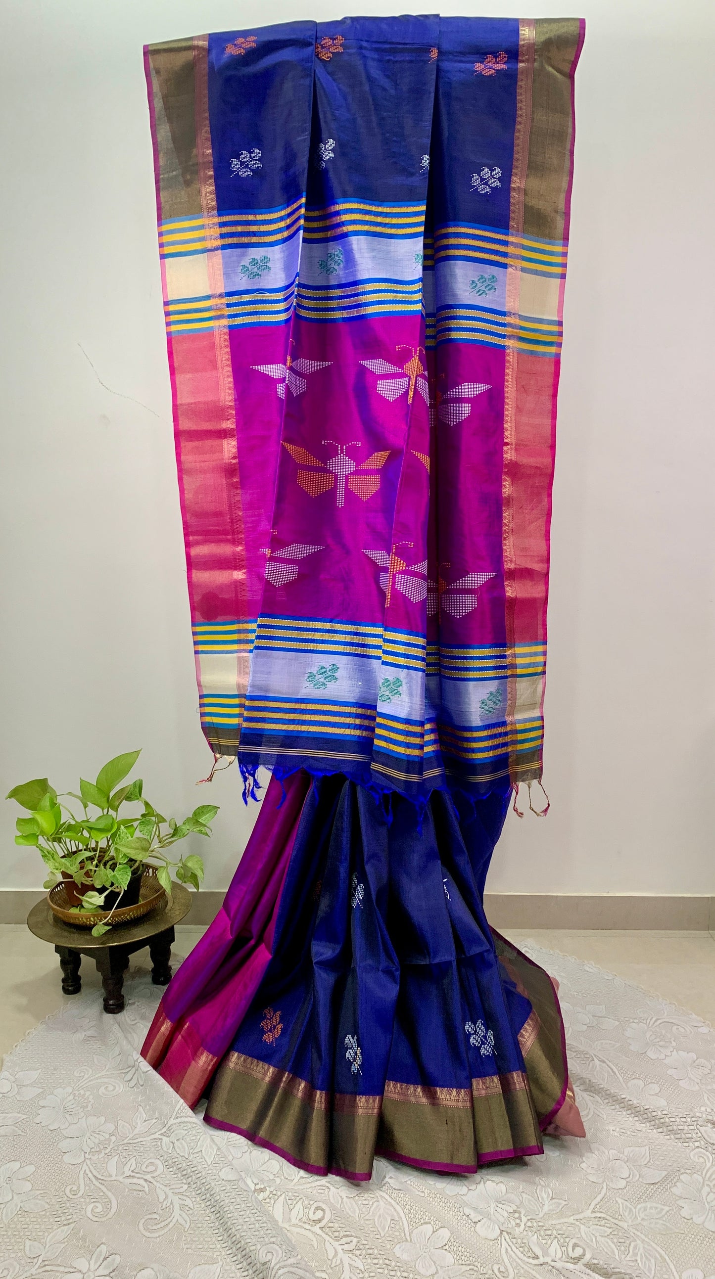 Dark Blue Pure Silk Kalakshetra Saree