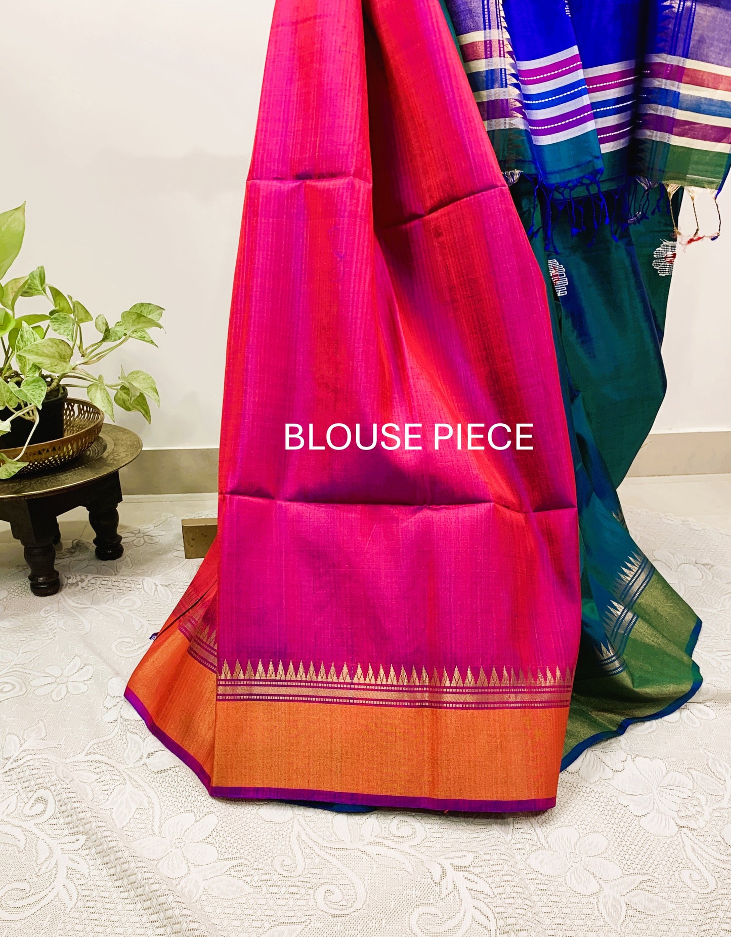 Dual tone Green and Blue Pure Silk Kalakshetra Saree