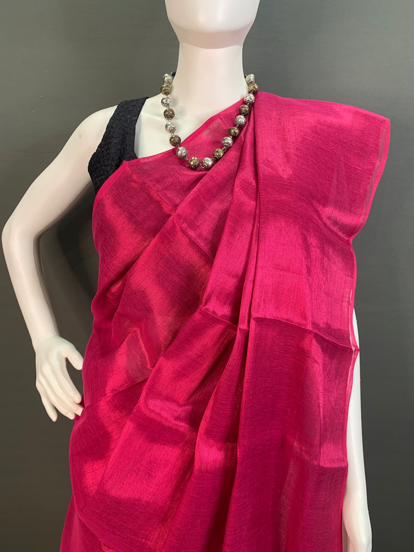 Rani Colour Linen Tissue Saree