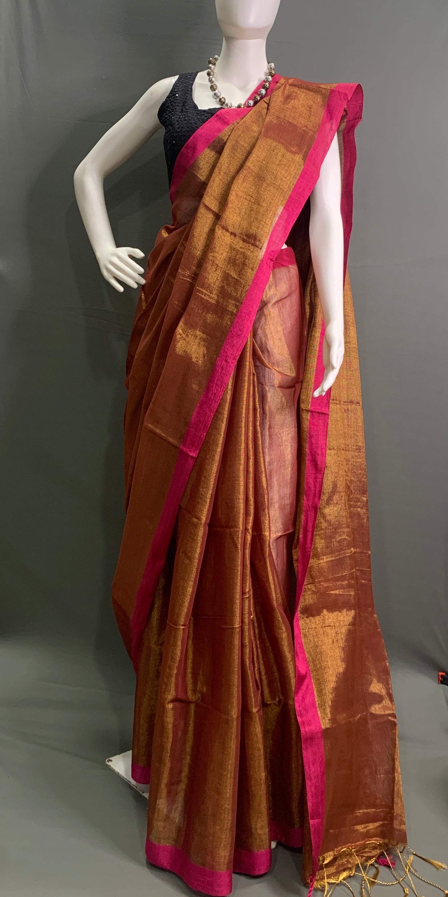 Rust Colour Linen Tissue Saree