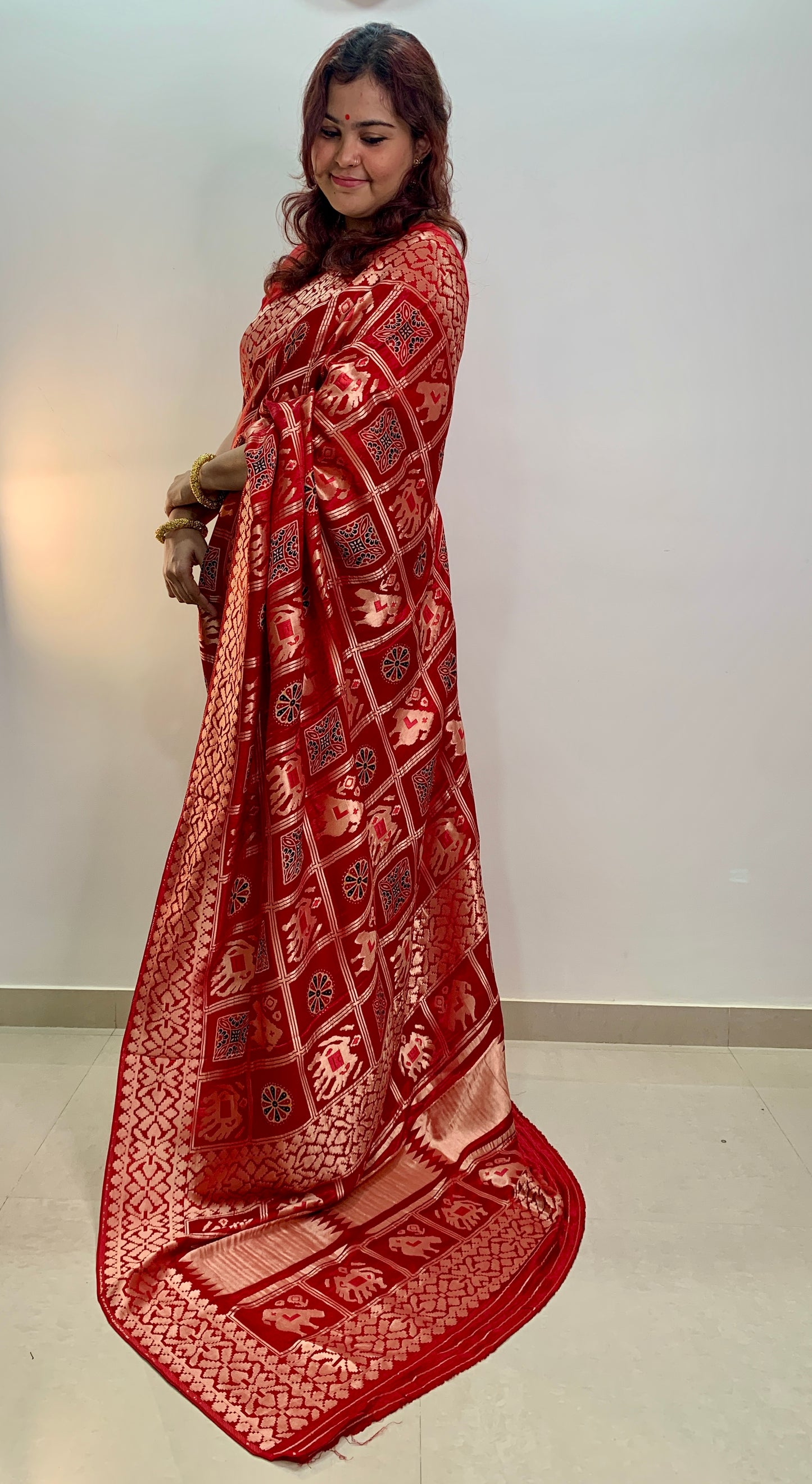 Red Modal Silk Gharchola Saree