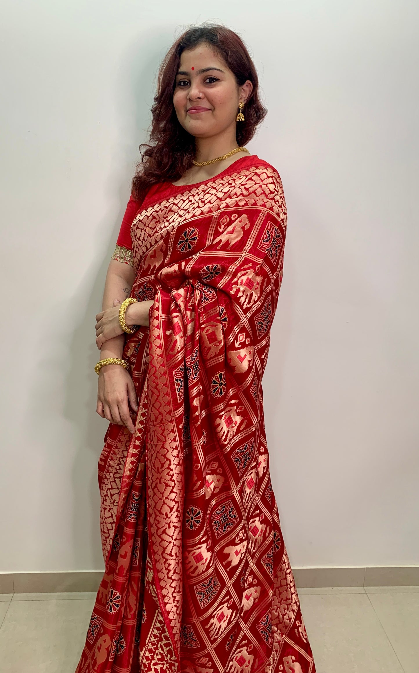 Red Modal Silk Gharchola Saree