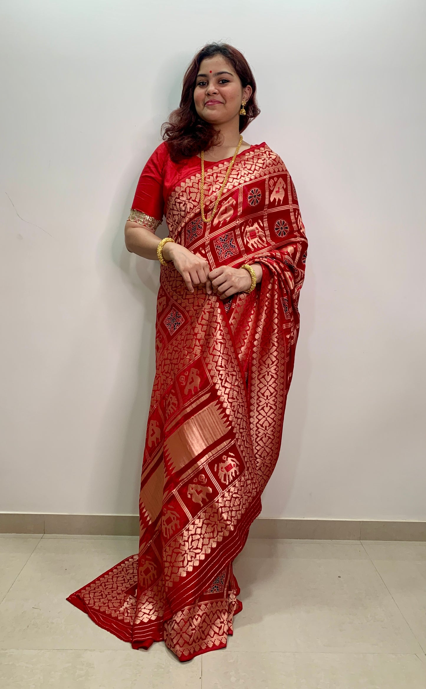 Red Modal Silk Gharchola Saree