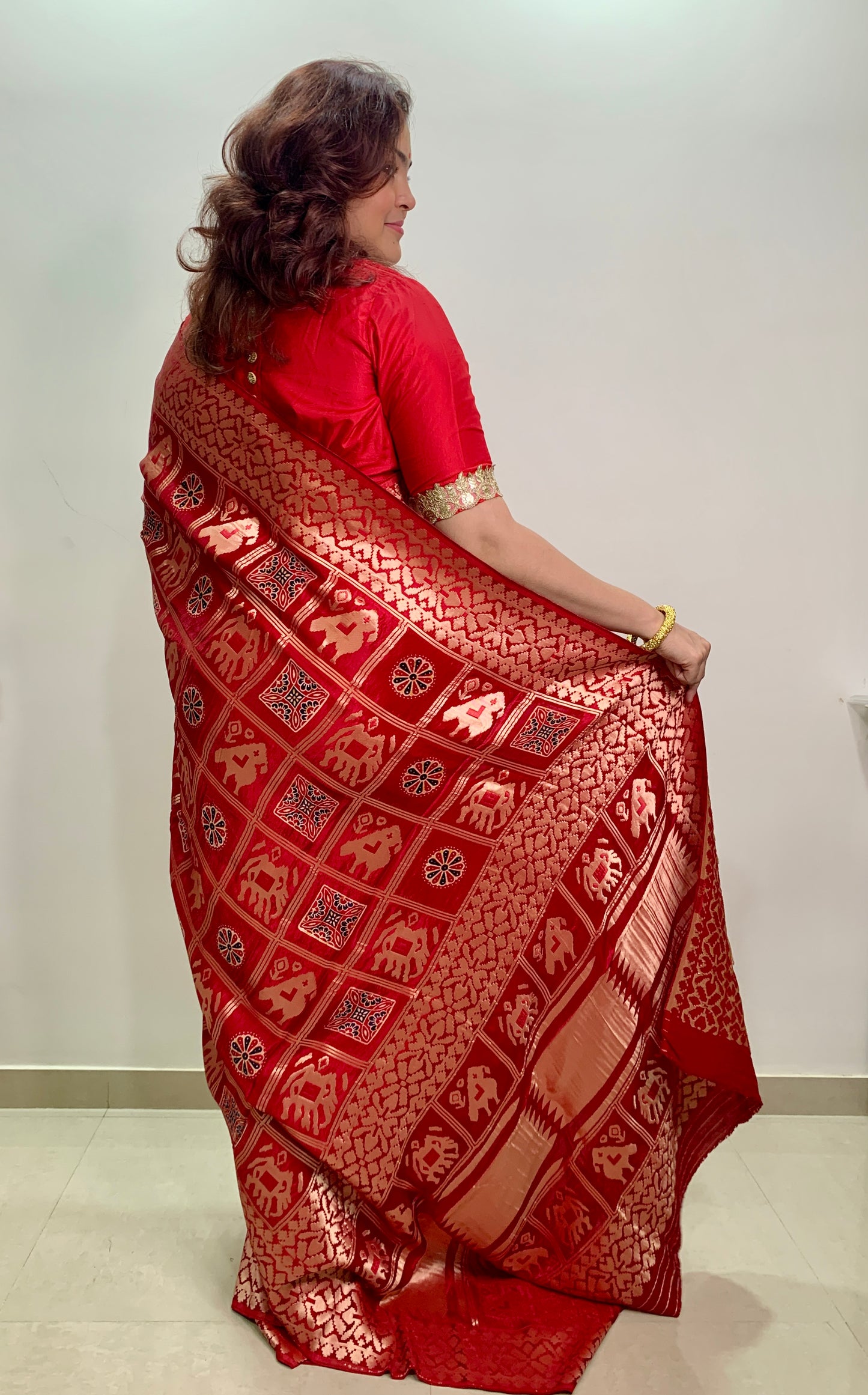 Red Modal Silk Gharchola Saree