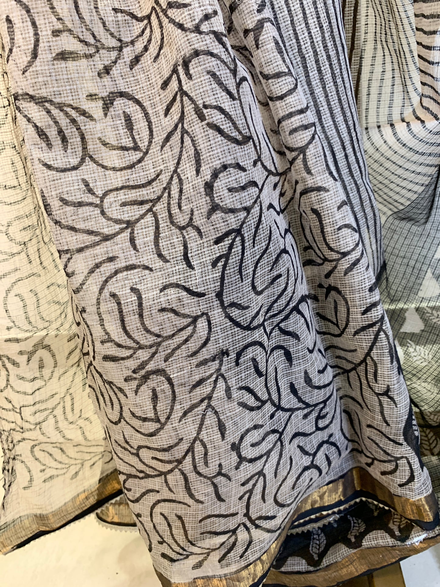 Salt and Pepper Striped Bagru Cotton Kota