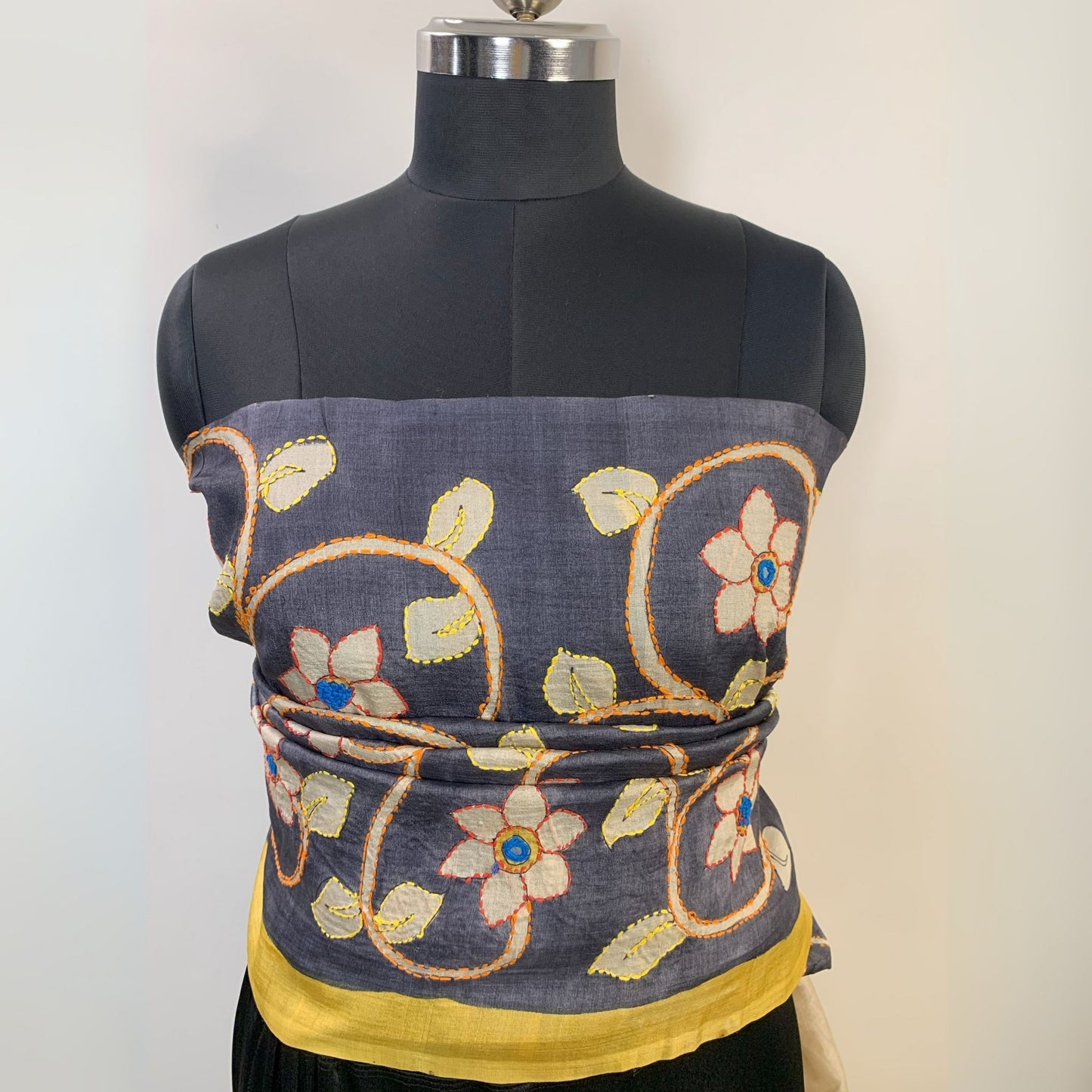 Tussar Silk Saree – Hand Painted with Kantha Work