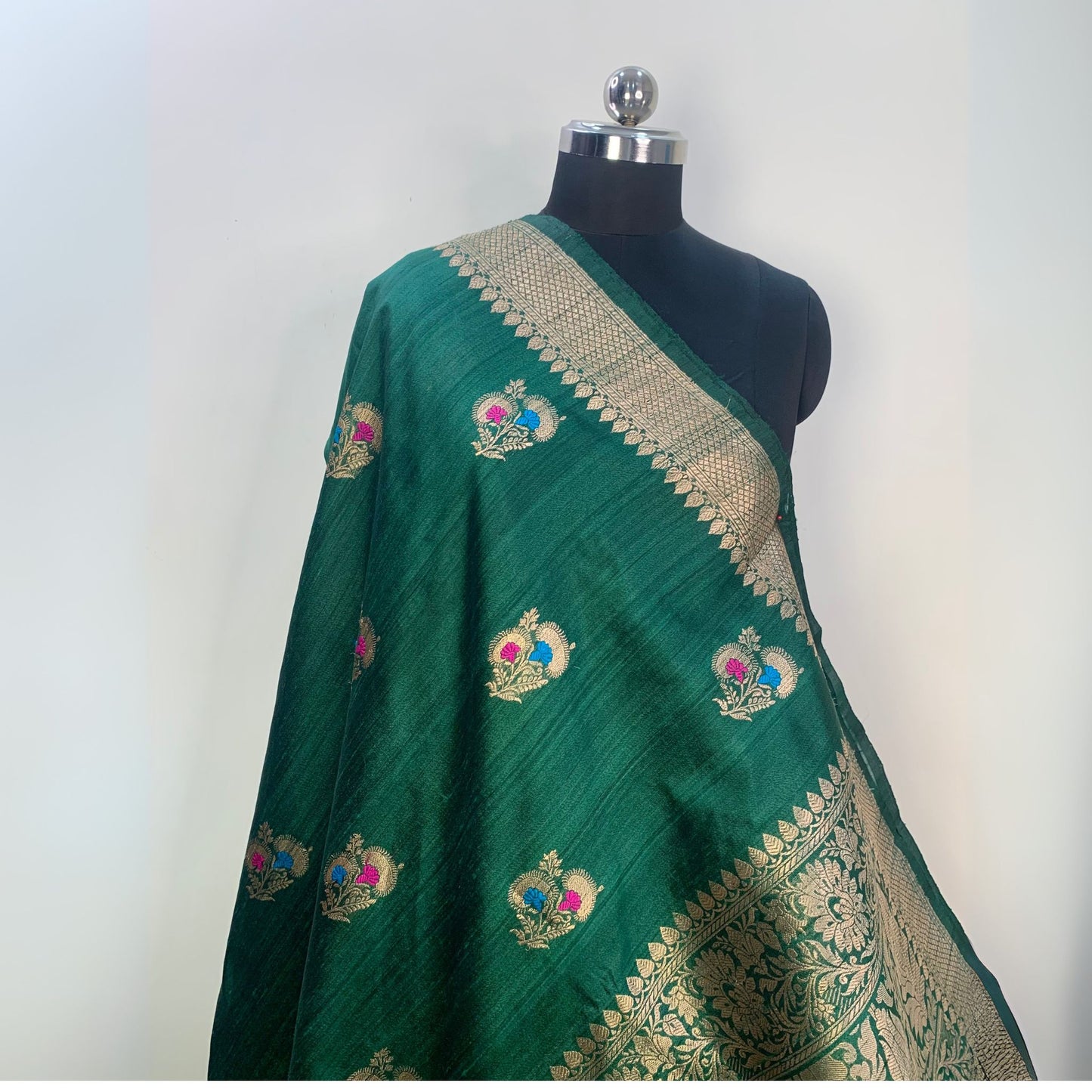 Emerald Green Tussar Banarasi Silk Saree