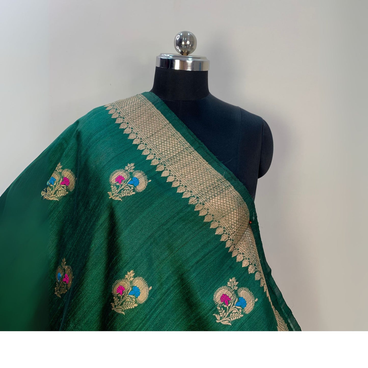 Emerald Green Tussar Banarasi Silk Saree
