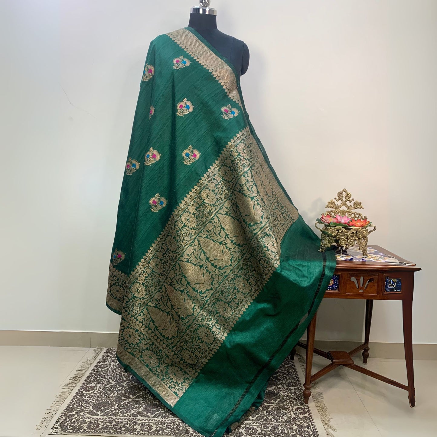 Emerald Green Tussar Banarasi Silk Saree