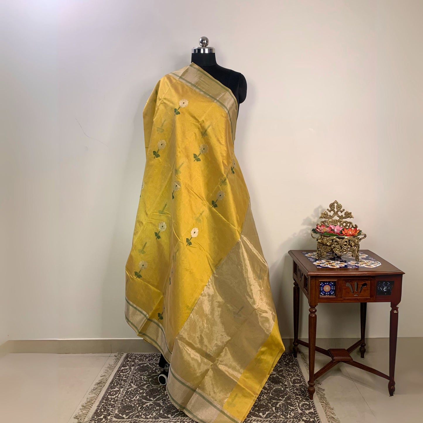 Yellow Green Chanderi Silk Saree