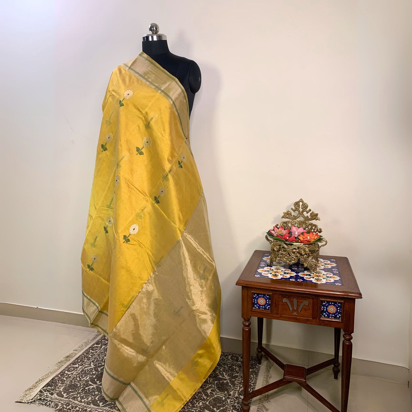 Yellow Green Chanderi Silk Saree