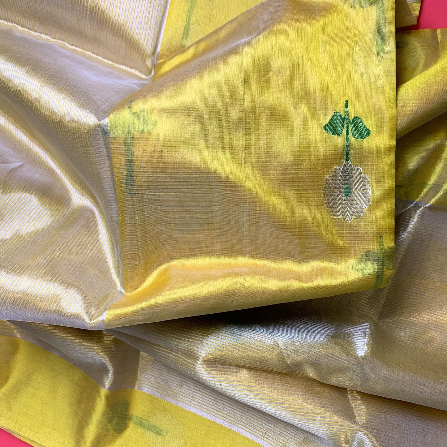 Yellow Green Chanderi Silk Saree