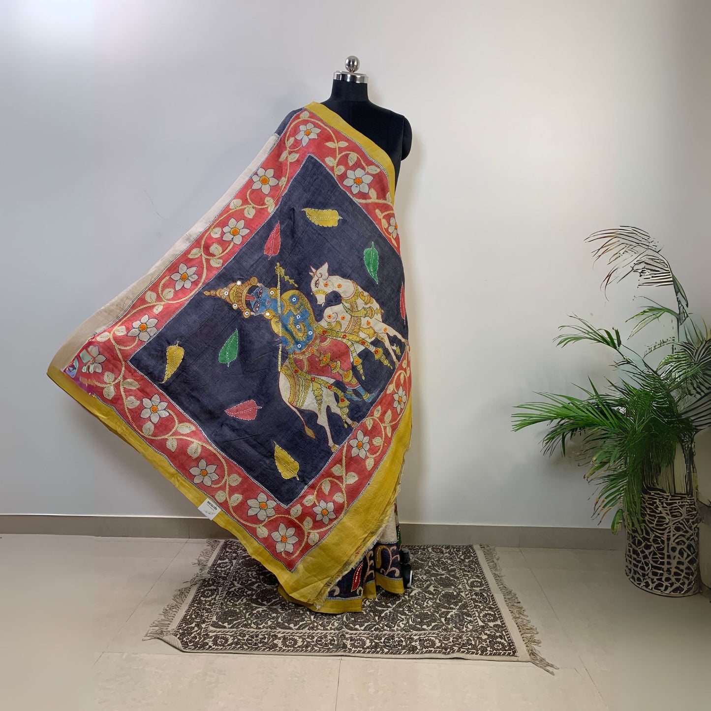 Tussar Silk Saree – Hand Painted with Kantha Work