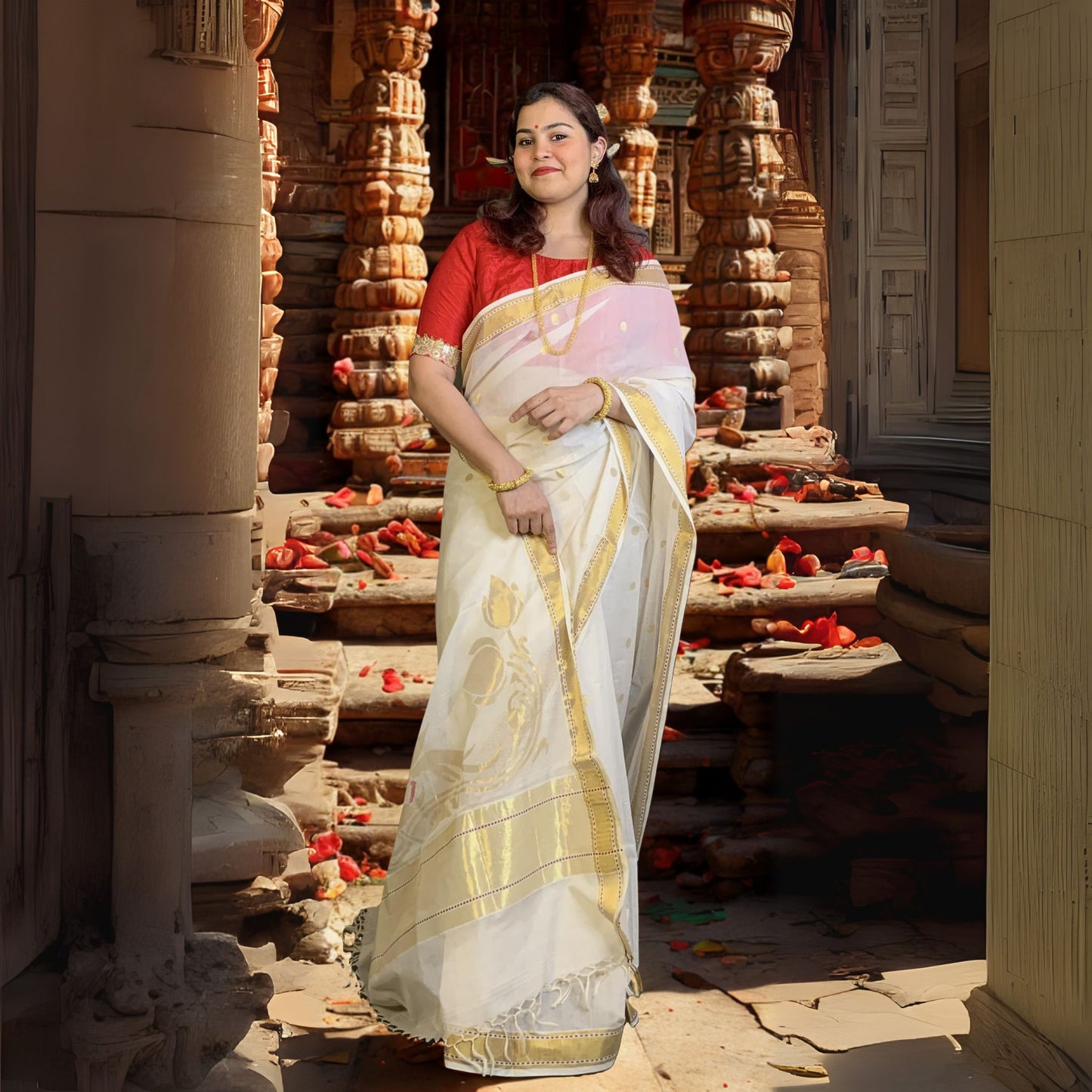 Off White Pure Cotton Zamdani Saree