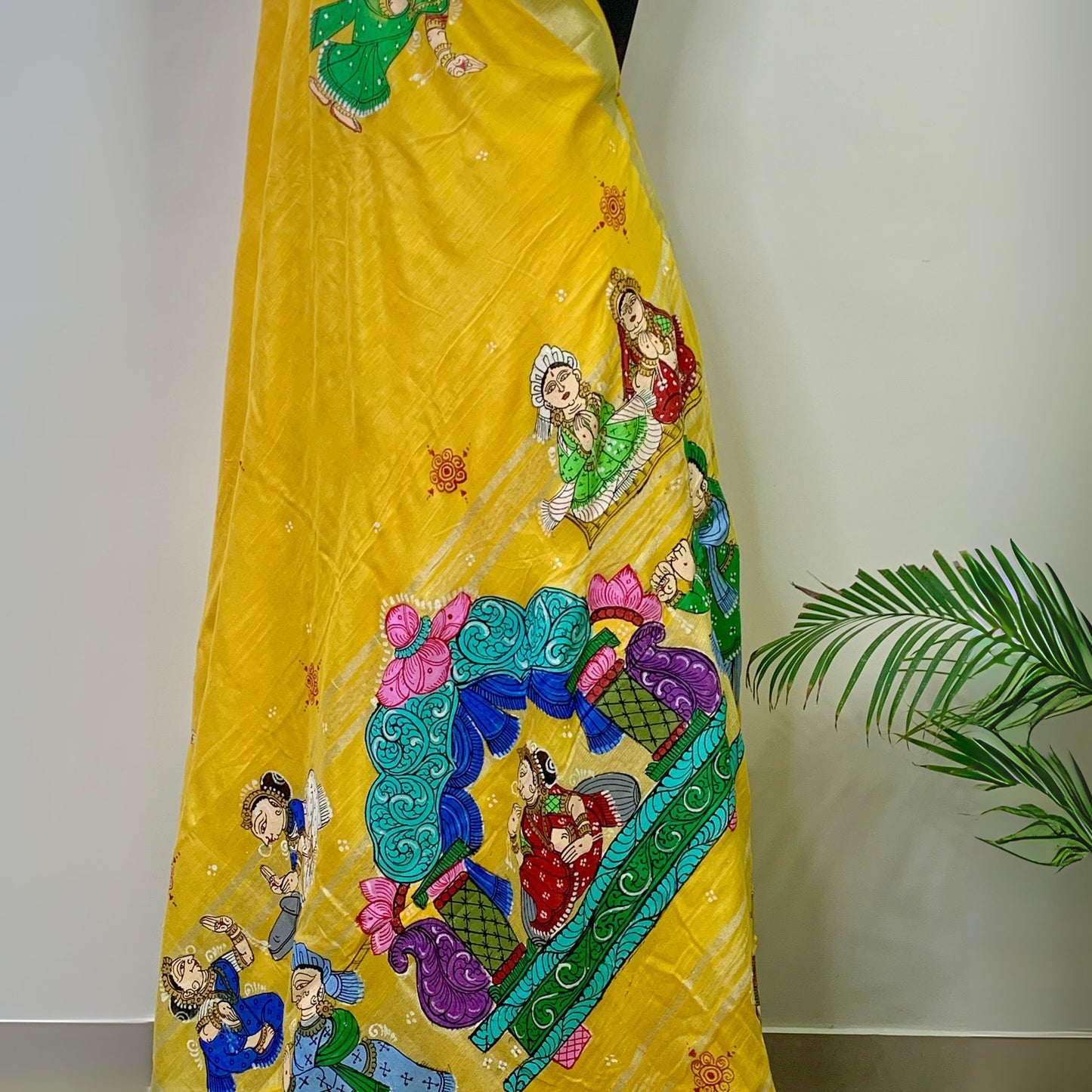 Yellow Hand-Painted Linen Saree
