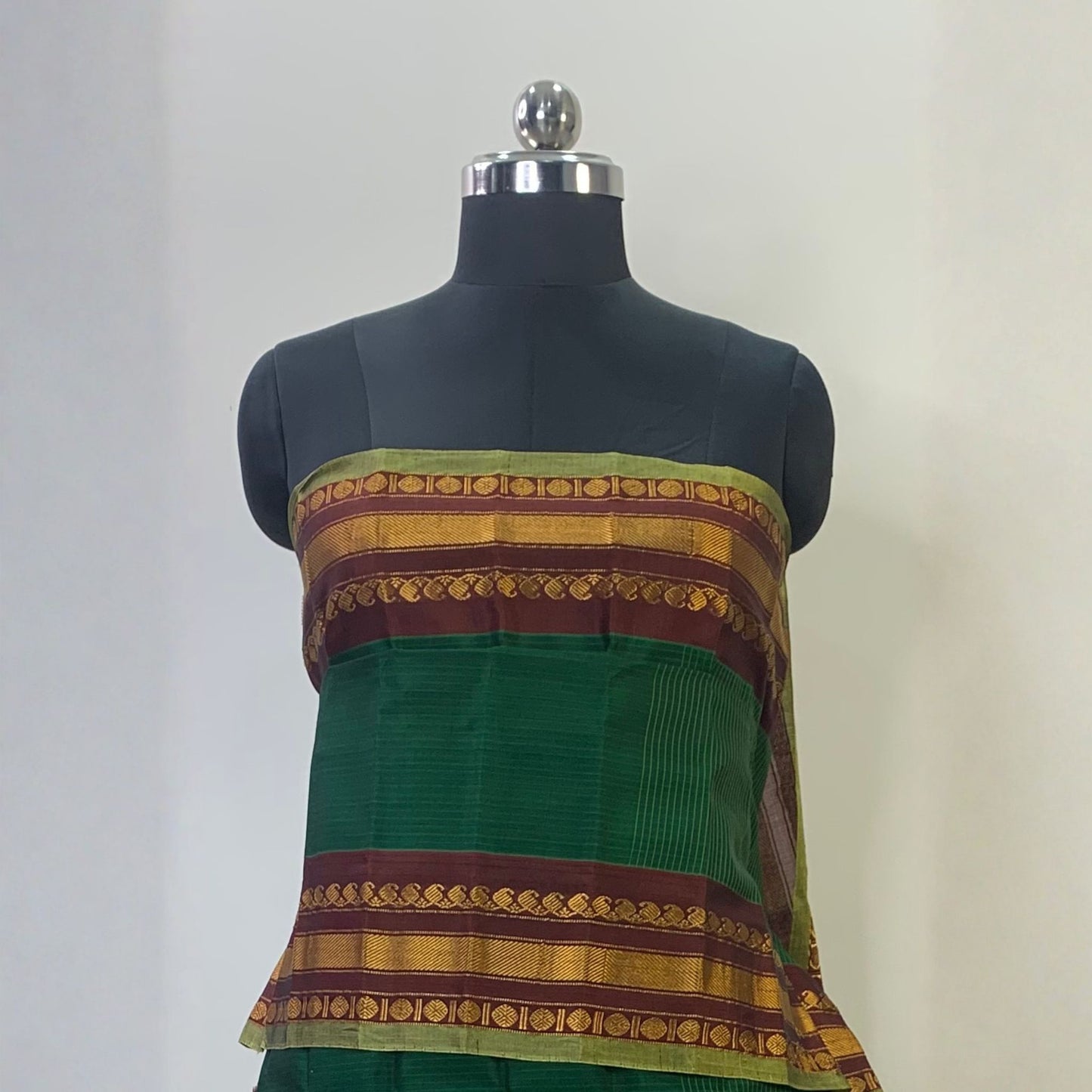 Emerald Green Silk Cotton Gadwal Saree