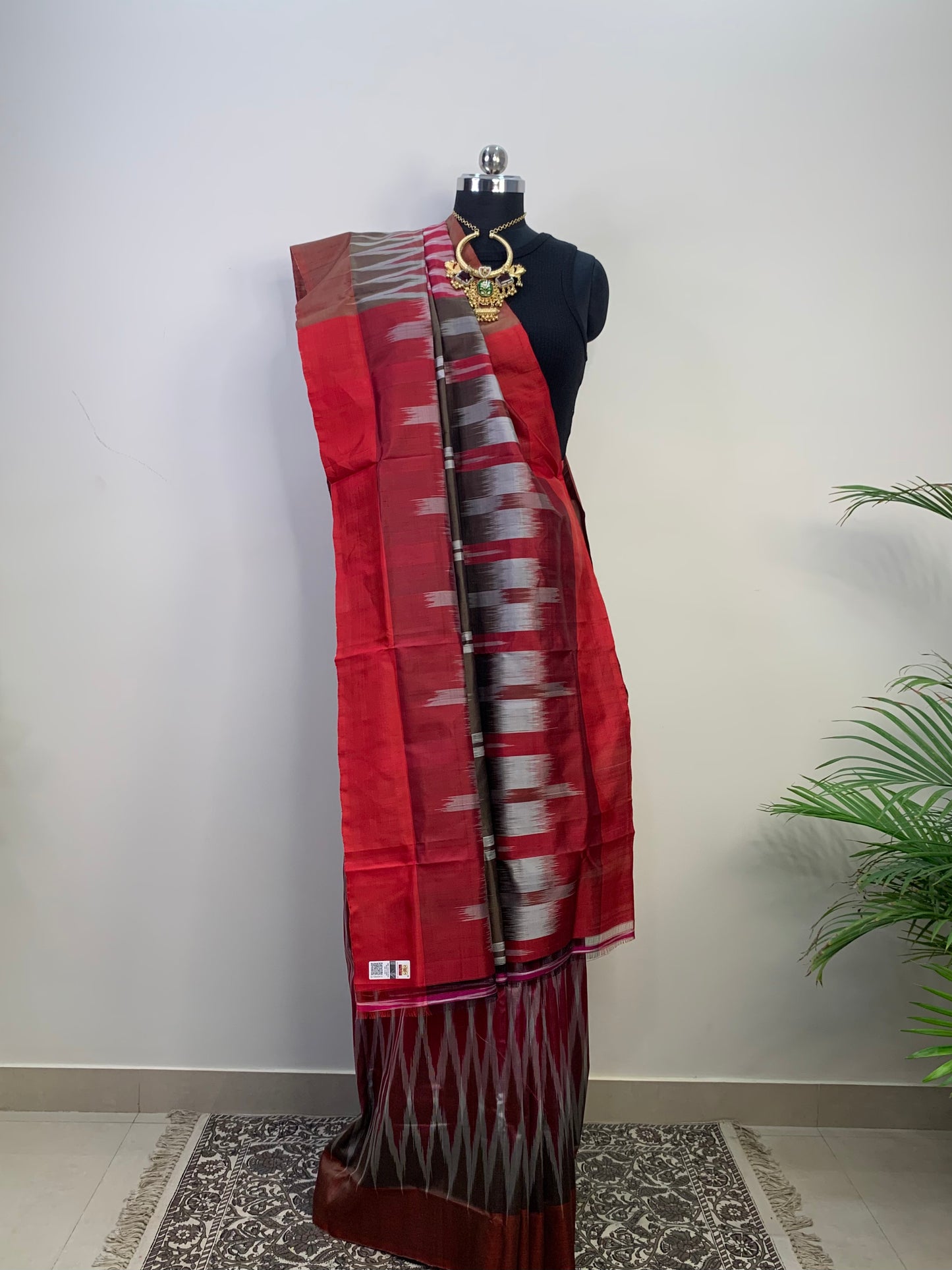 Maroon & Brown Pure Silk Ikkat Saree