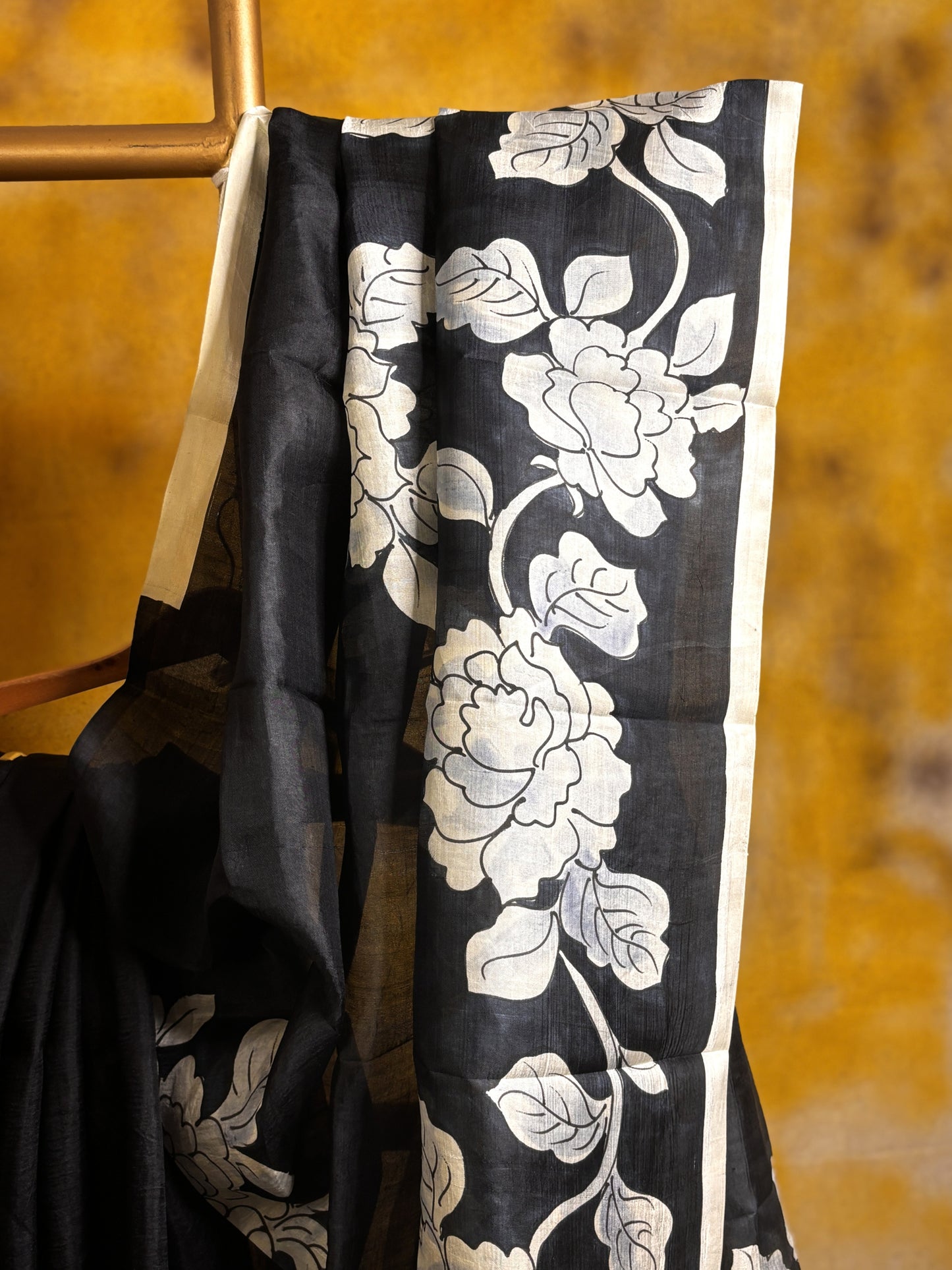 Black and White Hand Painted Murshidabad Silk Saree