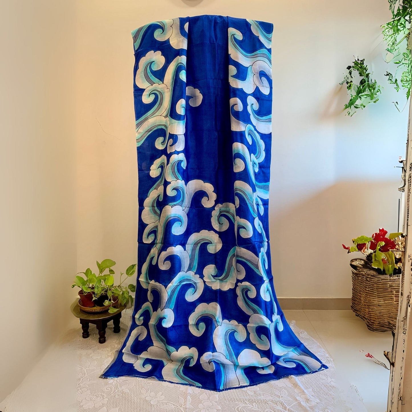 Blue Handpainted Pure Silk Saree -Handloom Sarees- Aananda Collections