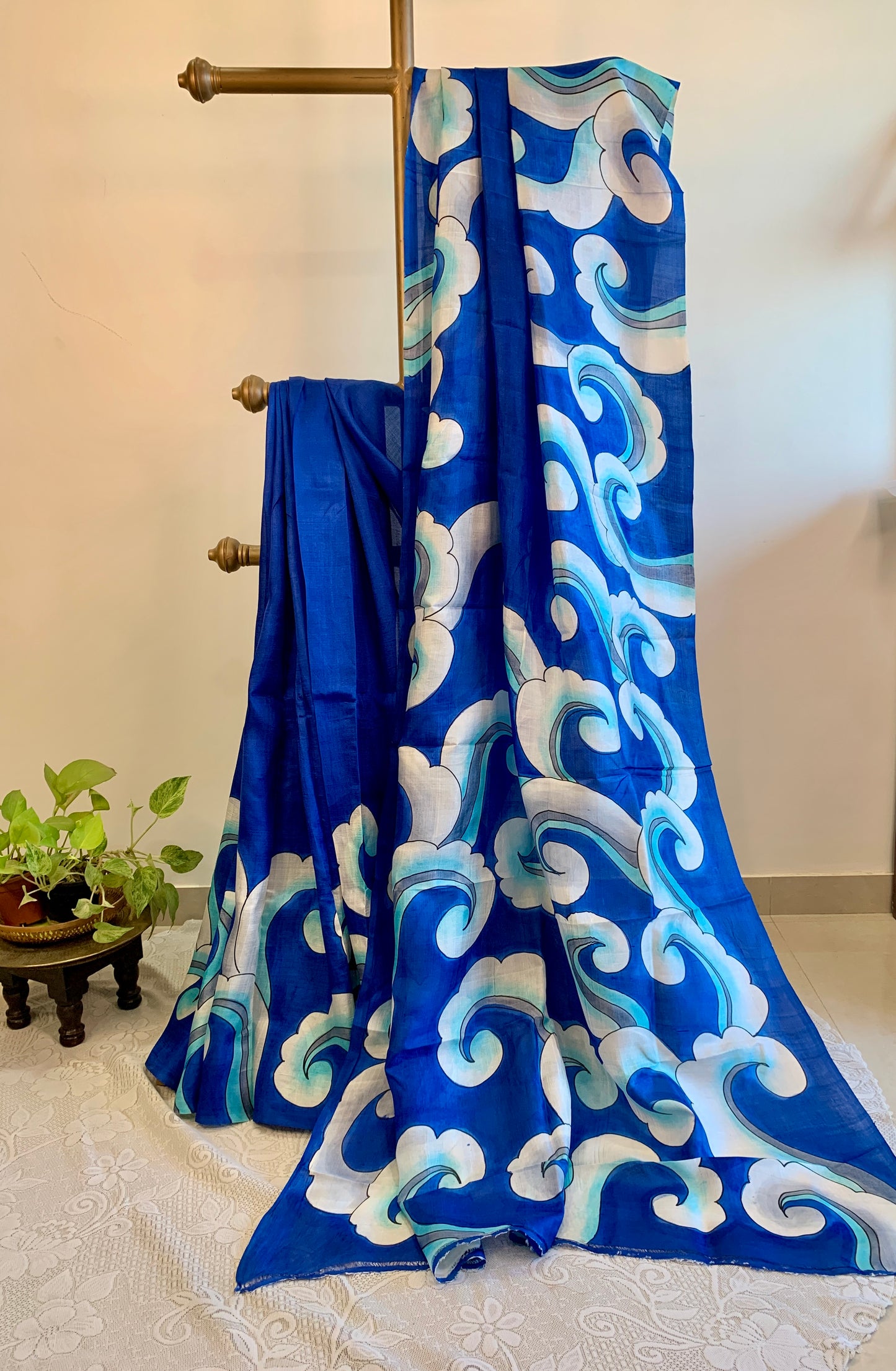 Blue Hand painted Pure Silk Saree