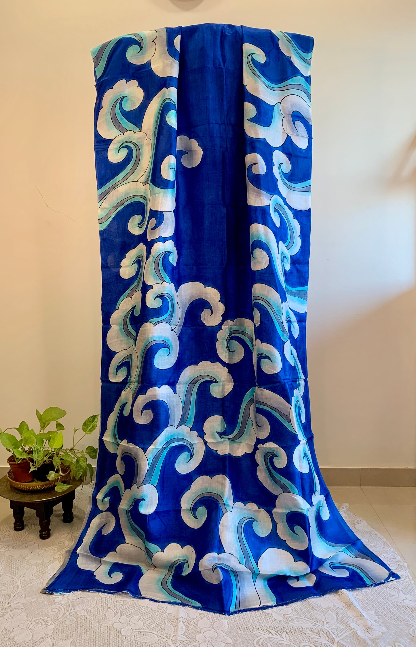 Blue Hand painted Pure Silk Saree