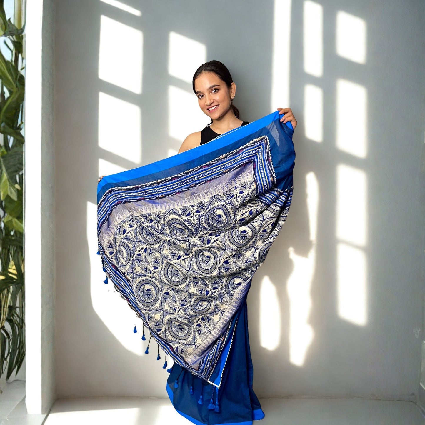 Dark Blue Designer Khadi Cotton Saree -Handloom Sarees- Aananda Collections
