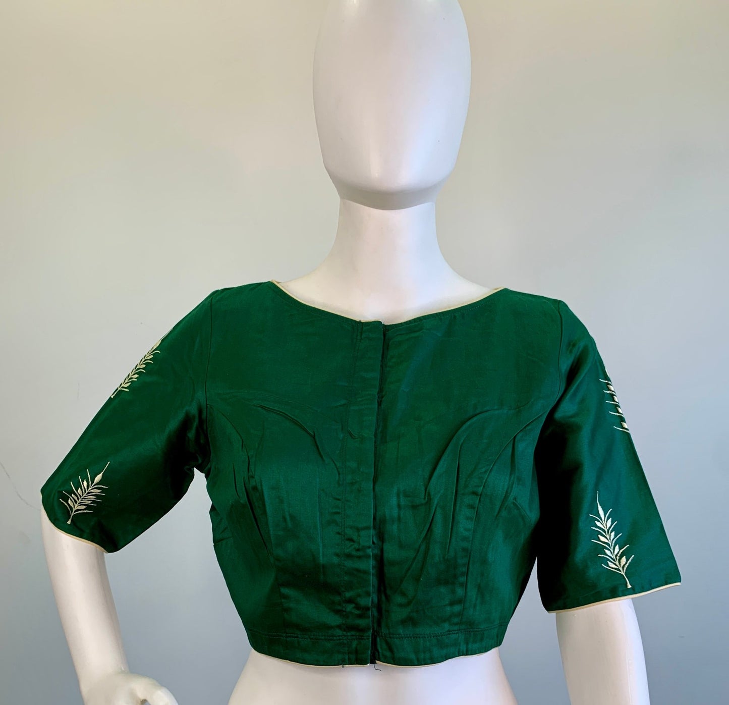 Embroidered Emerald Green Silk Cotton Blouse -Blouse- Aananda Collections