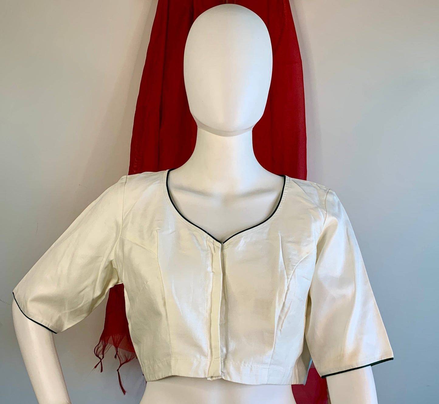 Off-White Silk Cotton Embroidered Blouse -Blouse- Aananda Collections