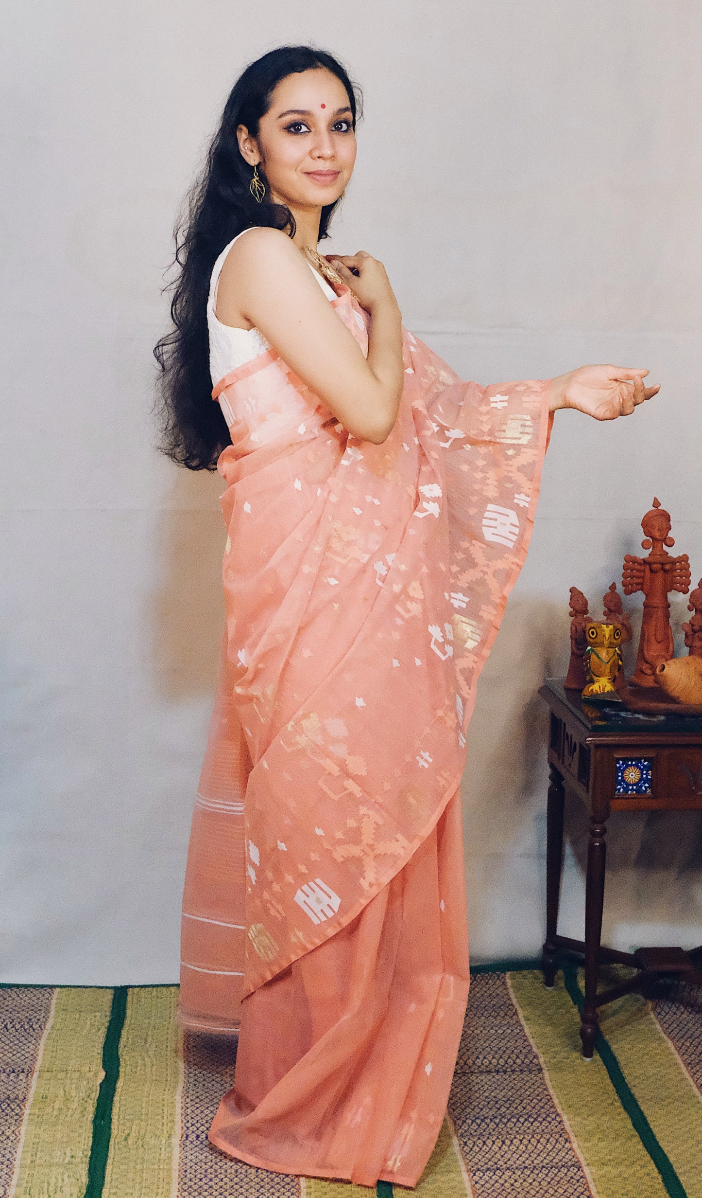 Peach Bangladeshi Dhakai Jamdani