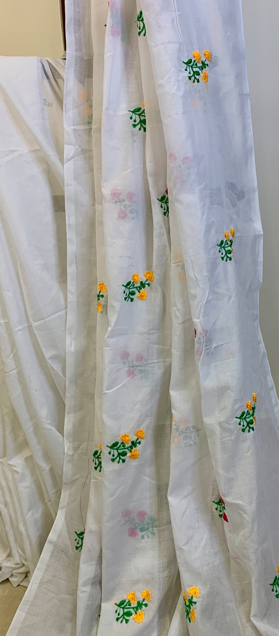 White Embroidered Khadi Cotton -Handloom Sarees- Aananda Collections