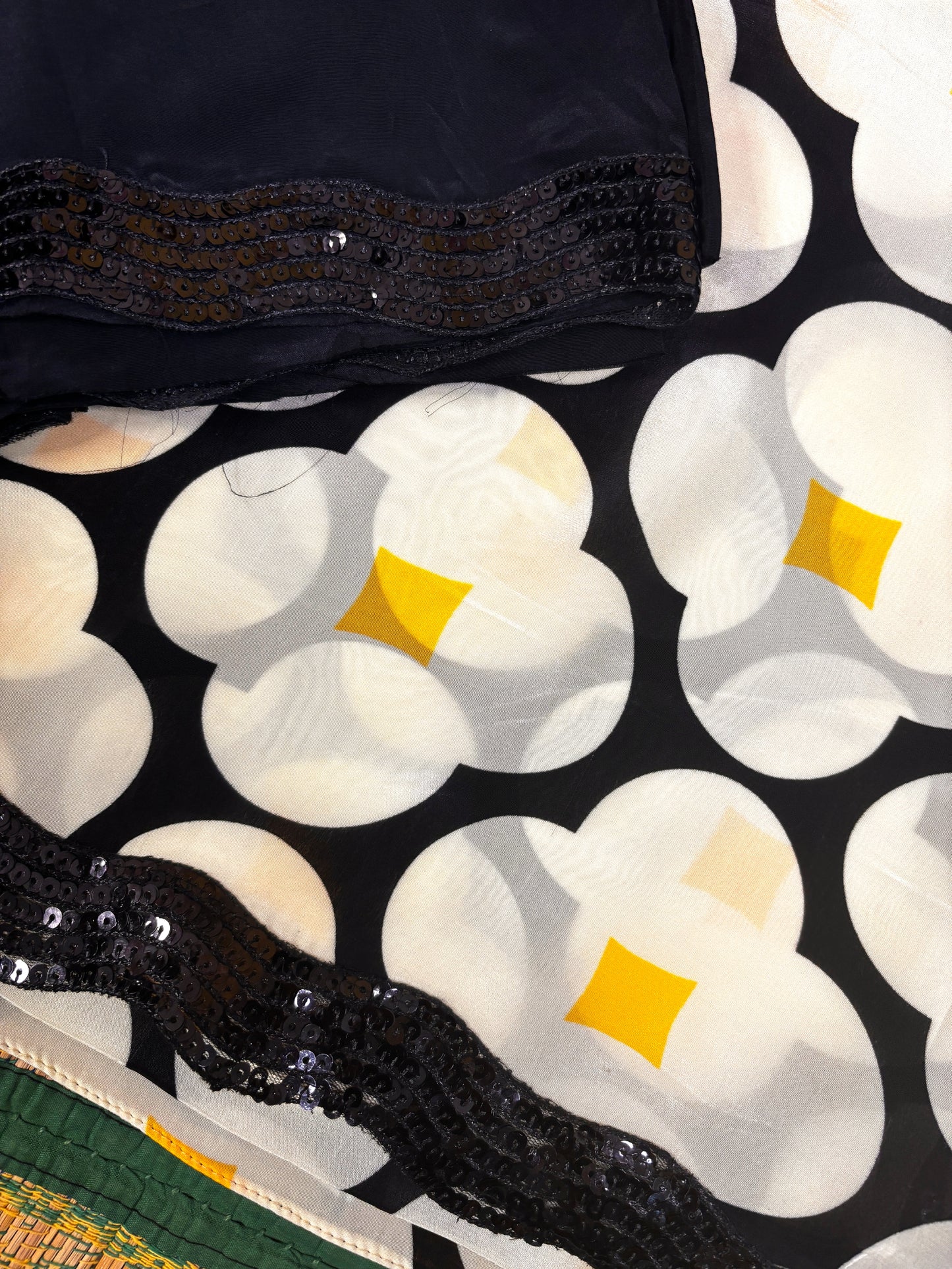 Yellow and Black Crepe Silk