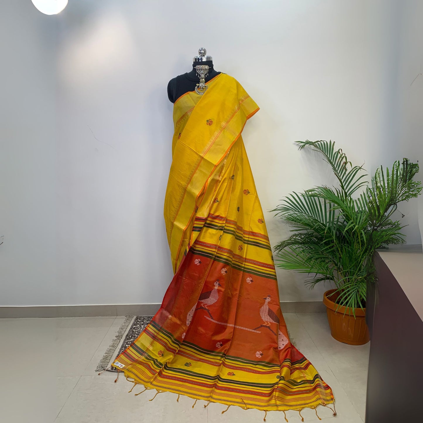 Yellow katan Silk Saree